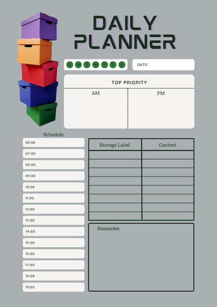 Daily planner with time blocking layout